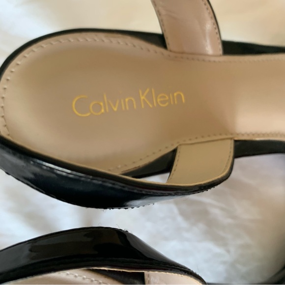 Calvin Klein Women’s Black Patent Slip-on Heels, open-toe sandal Sz 10 - Picture 6 of 8